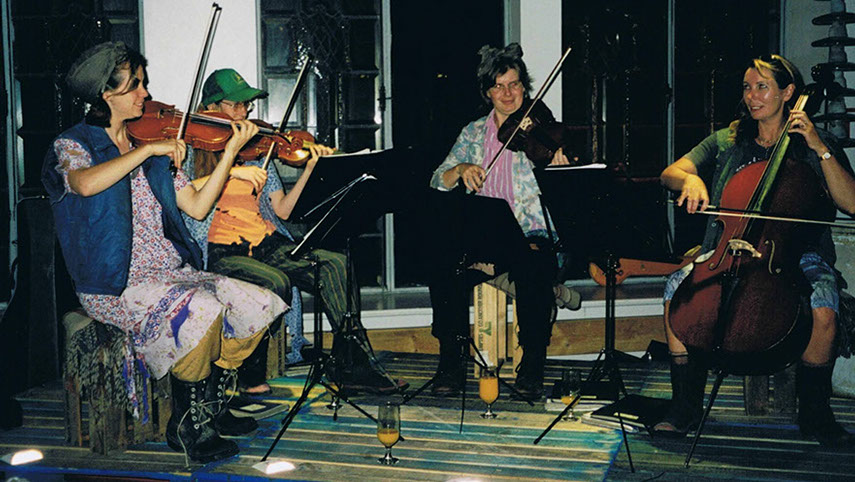 Haydn String Quartet playing at the after-party for Stomp.  